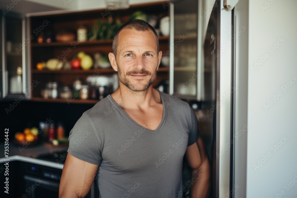 Portrait of a middle aged male nutritionist in the kitchen Portrait of a middle aged male nutritionist in the kitchen