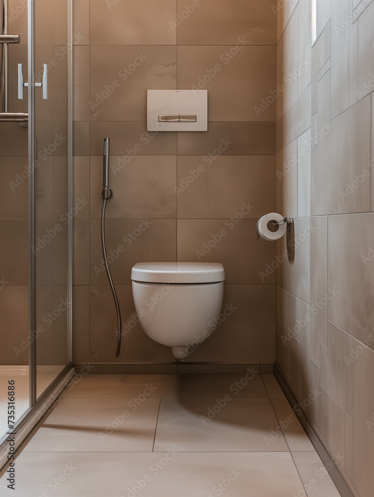A Photo Of A Bathroom With A Low-Flow Showerhead And Toilet A Photo Of A Bathroom With A Low-Flow Showerhead And Toilet