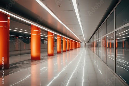 Empty long passageway in a modern building