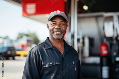Portrait of a middle aged male worker at gas station photo
