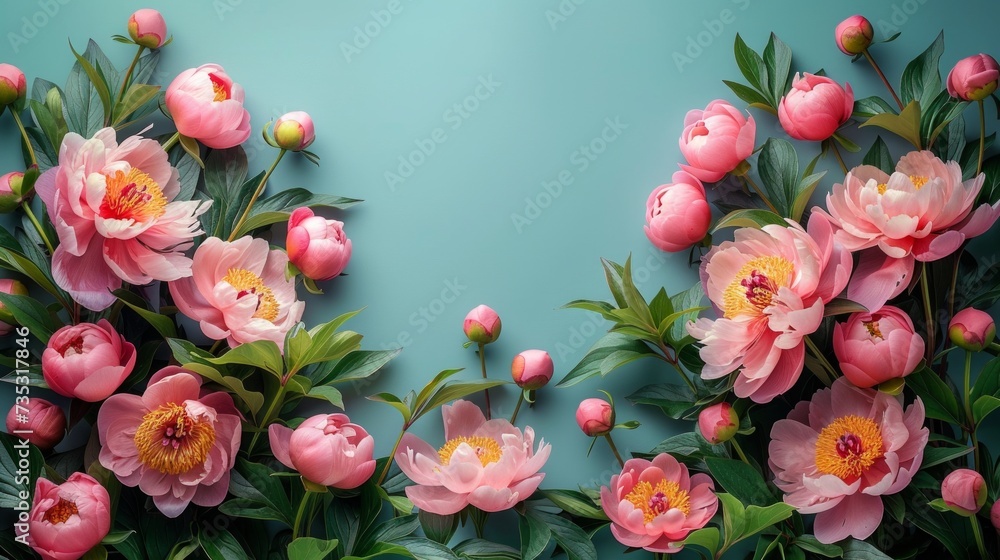 cute natural frame with peony flower and place for text cute natural frame with peony flower and place for text
