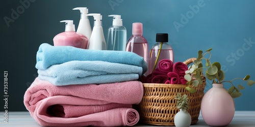 a basket containing cleaning products and cleaning supplies