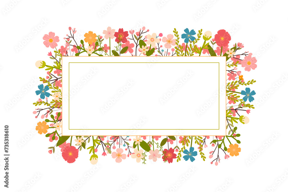 Festive banner frame illustration with spring flowers Festive banner frame illustration with spring flowers