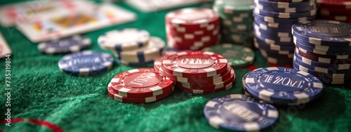 a casino table with a stack of poker chips