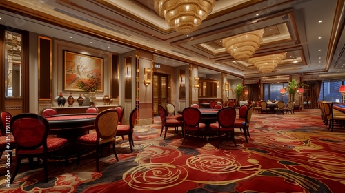 a casino room with a lot of chairs and tables