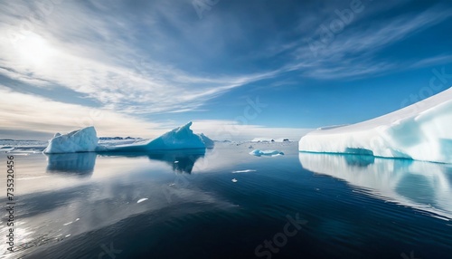Ice in blue ocean water. Melting glaciers. Global warming