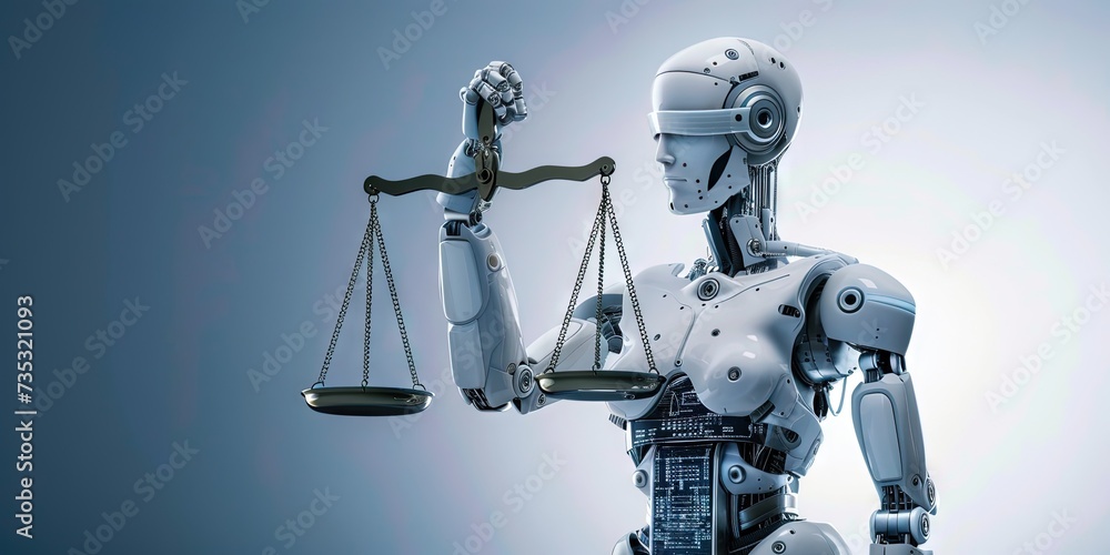 AI robot holding scales of justice for ethical artificial intelligence ...