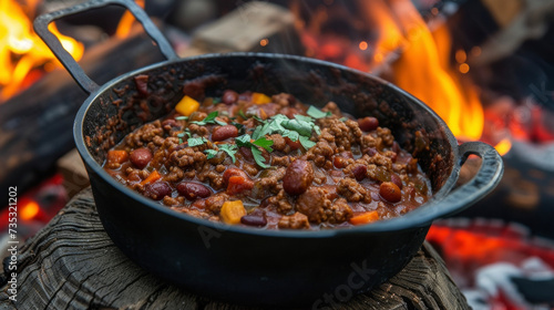 Made with a secret blend of es and slowcooked over an open fire our campfire chili is a musttry for any outdoor excursion. photo