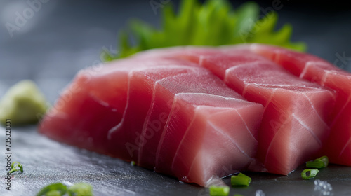 Estilo de comida japonesa de sashimi de atum em fundo preto photo