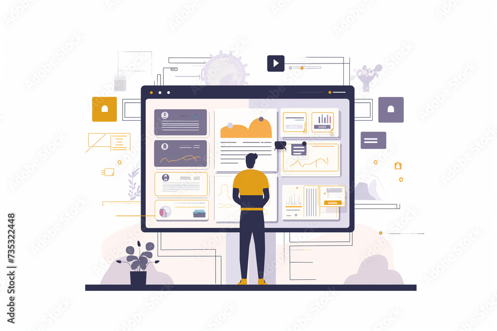 person standing and pointing hand towards the computer device isolated ...