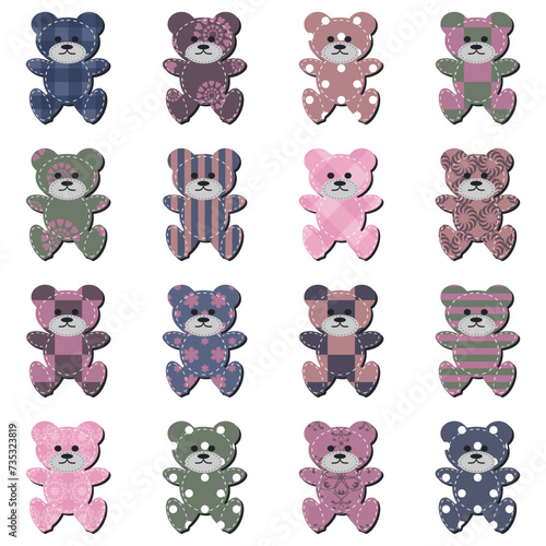 Nice scrapbook teddy bears on white background art decor sticher design set collection 