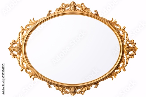a gold oval frame with a white background