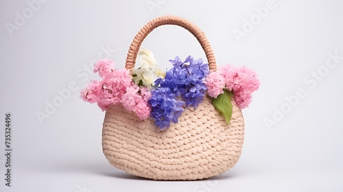 beautiful bouquet flowers in a basket on white background