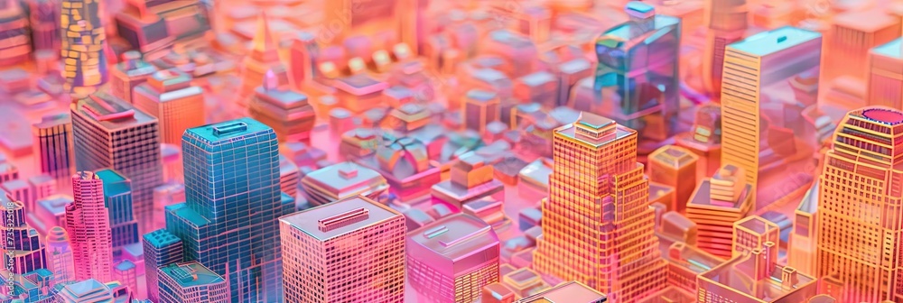 Colorful silicon city made of circuitry - obrazy, fototapety, plakaty 