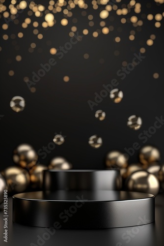 Stylish Black Podium with Golden Sparkles for Exclusive Product Exhibition