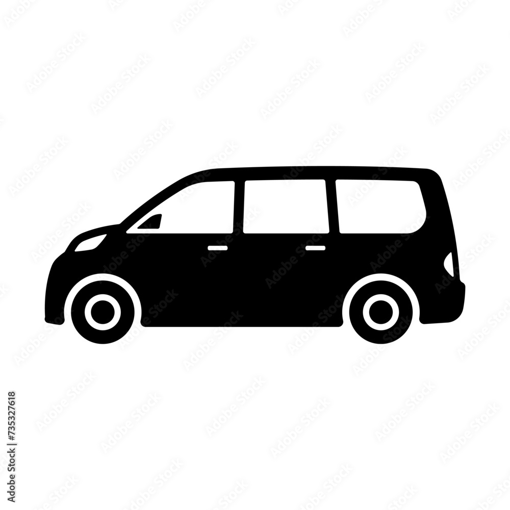 Car icon. Minivan. Black silhouette. Side view. Vector simple flat graphic illustration. Isolated object on a white background. Isolate.