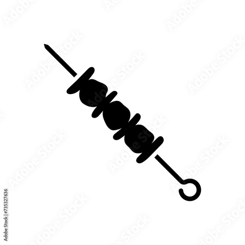 Shish kebab on skewer icon. Shashlik. Black silhouette. Front side view. Vector simple flat graphic illustration. Isolated object on a white background. Isolate.