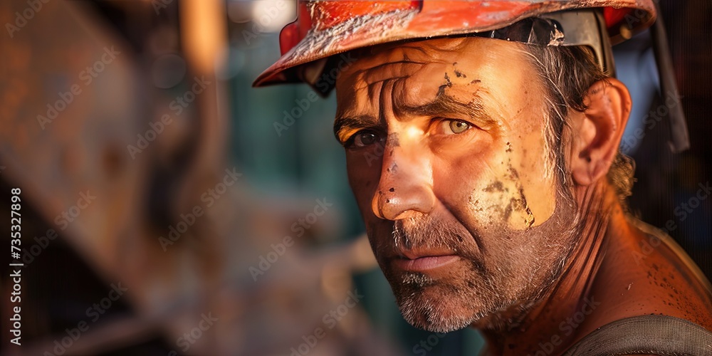 Construction worker on the job site during the morning golden hour
