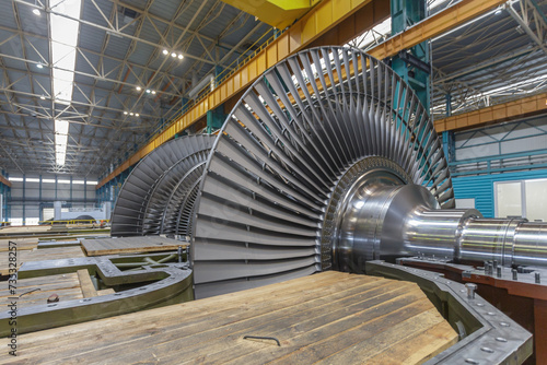 Closeup view of a steam turbine rotor.