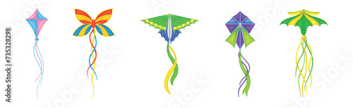 Colorful Flying Kite Toy with Tail Vector Set