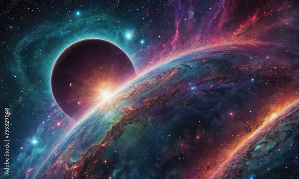 Obraz premium Cosmic Waltz: Swirling Galaxies and Sparkling Stars in Futuristic Splendor