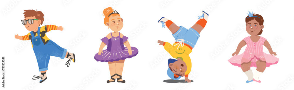 Energetic Children Dancing Moving to Music Rhythm Vector Set