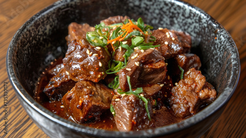 Tender chunks of lamb slowcooked and grilled to perfection slathered in a rich and y Korean BBQ sauce. The combination of flavors and textures in this dish will leave you