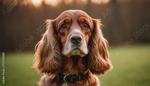 English Cocker spaniel, dog at dawn, purebred dog in nature, happy dog, beautiful dog