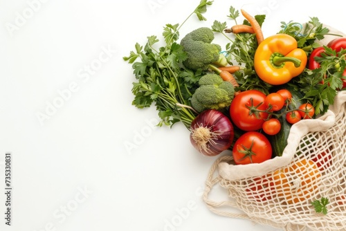 vegetables, herbs, lettuce, organic produce eco packaging, recyclable eco bag, sustainable shopping