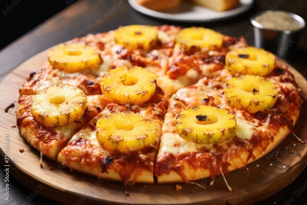 pineapple american popular pizza closeup pineapple american popular pizza closeup