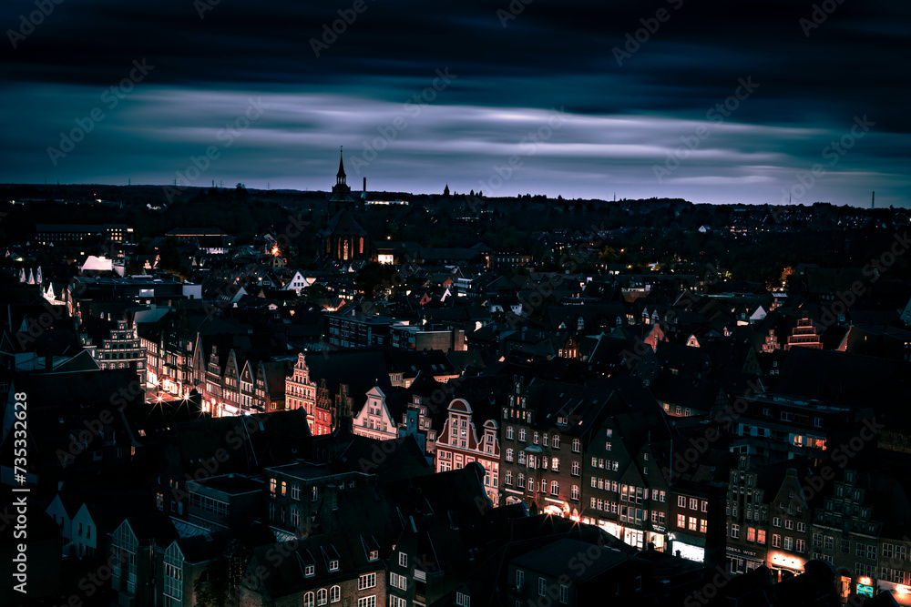Lüneburg at night from above