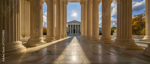 Pillars of Justice. Columns at the U.S. Supreme Court, Symbolizing Stability and the Rule of Law. photo