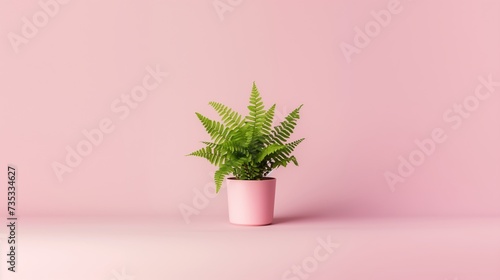 Lush Boston Fern in Delicate Pink Pot on Serene Solid Background