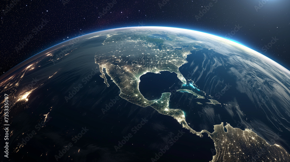 Fototapeta premium Earth from space showing the detail of the atmosphere and city lights.