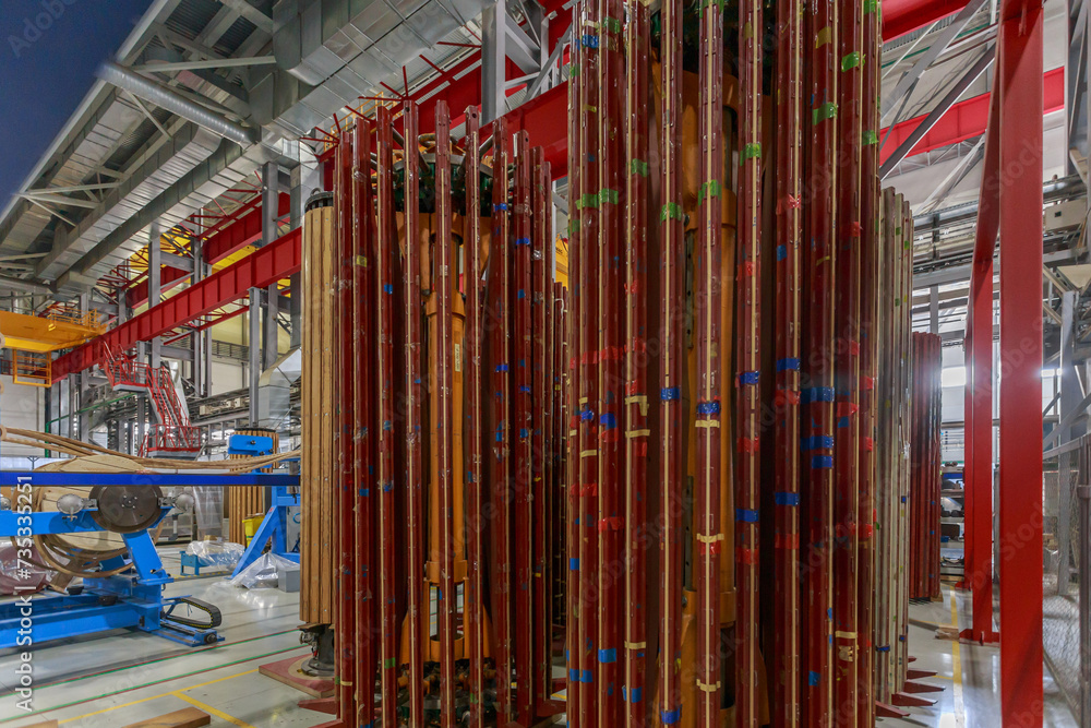 Obraz premium Closeup view of transformer core in the factory workshop.