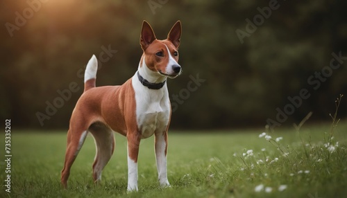 Basenji dog, dog at dawn, purebred dog in nature, happy dog, beautiful dog