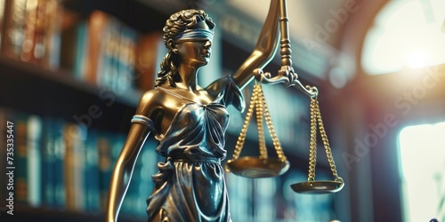 Justice Embodied. Lady Justice Statue with Scales of Justice, Symbolizing Legal Integrity and Fairness. photo