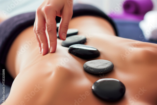 Close-up of a woman having a hot stone massage in spa salon