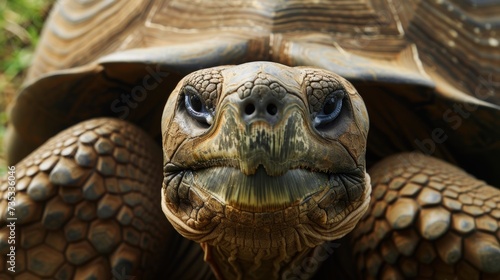 Macro Capture of Wise Old Tortoise with Wrinkled Skin.