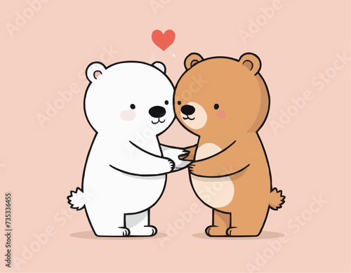 Cute animal couples romantic characters. Animals in love, hugging and hold hands. Funny cartoon bear and leo, valentine day classy vector clipart 