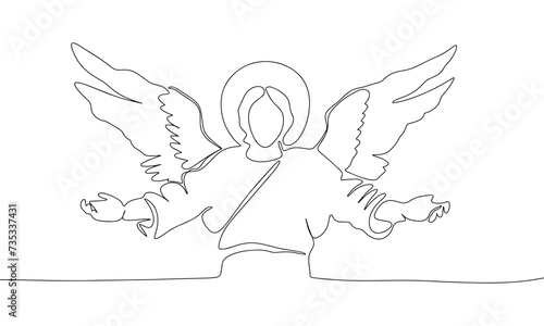 Angel one line continuous line. Line art adult angel outline banner in minimal style. Hand drawn vector art.
