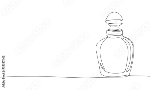 Perfumes bottle one line continuous line. Line art perfumes outline banner in minimal style. Hand drawn vector art.