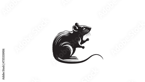 Vintage Retro Styled Vector Rat Silhouette Black and White - illustration