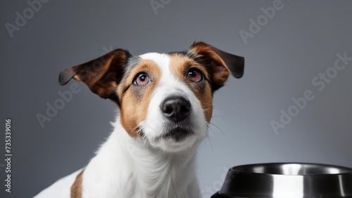 Russell Terrier is waiting for food from the owner.