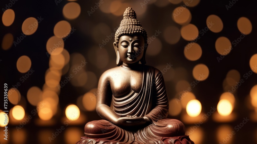 A Buddha statue on an abstract background for meditation.