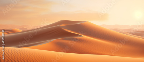 Golden hour sunlight casting shadows on smooth desert dunes © Priessnitz Studio