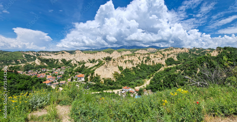 Panoramic view of the town of Melnik and the sandstone pyramids