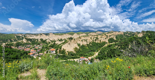 Panoramic view of the town of Melnik and the sandstone pyramids