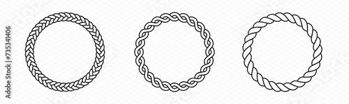 Braid circle frame. Round braided ring. Twisted rope ornament
