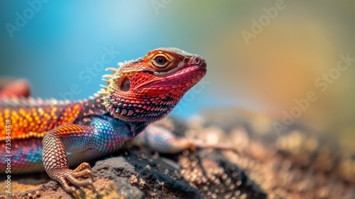 Colorful Lizard Basking in the Sun Macro Shot